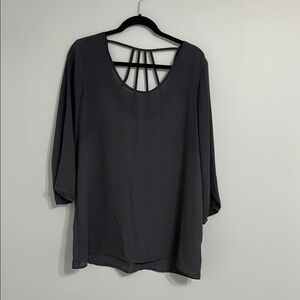 Maurices Dark Grey 3/4 Sleeve Strappy Back Blouse